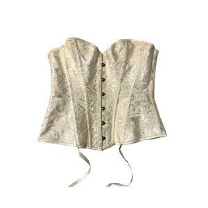 Coquette Girl Corset Jacquard Bustier Slimming Floral LaceUp Boned Hook Front M